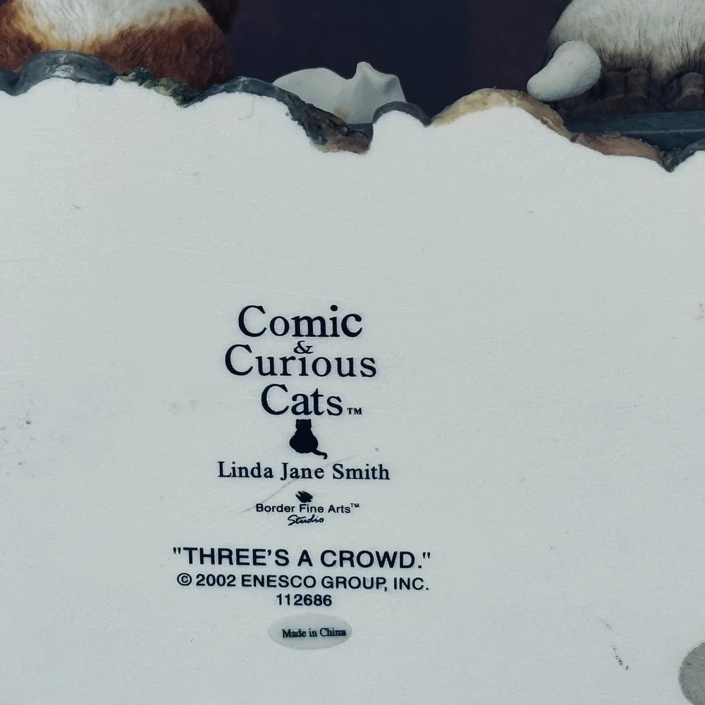 Comic & Curious Cats Linda Jane Smith THREE'S A CROWD Park Bench 2 Cats 1 Bird